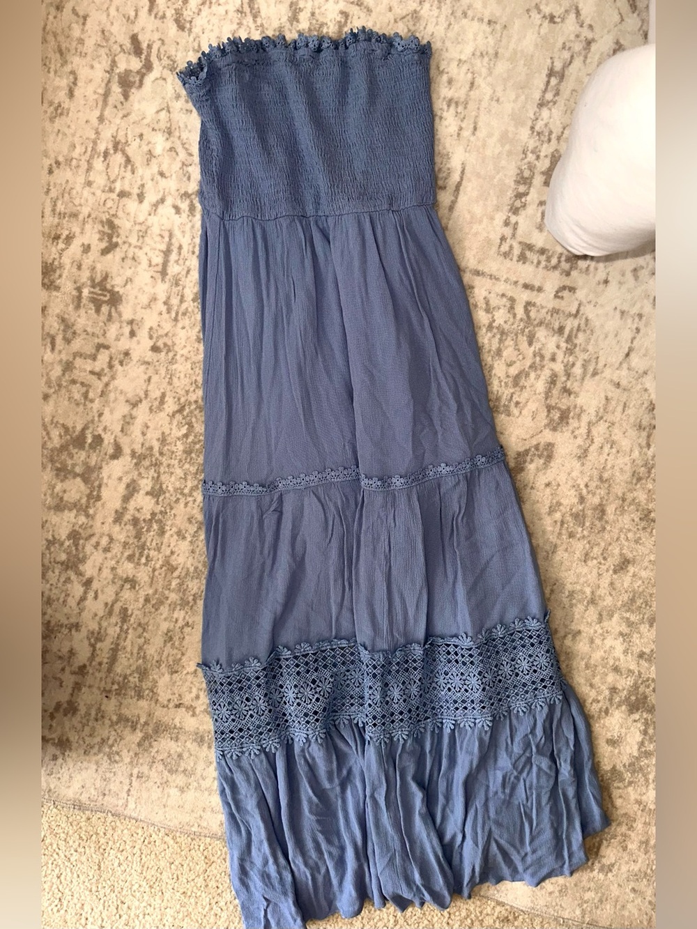 Blue Maxi Dress with floral lace trim